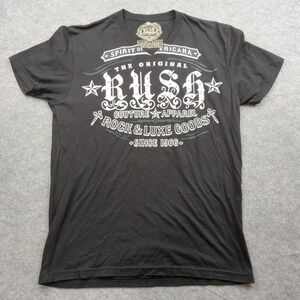 Rush Couture Shirt Mens Medium Black V Neck Rock Graphic Skull Made USA